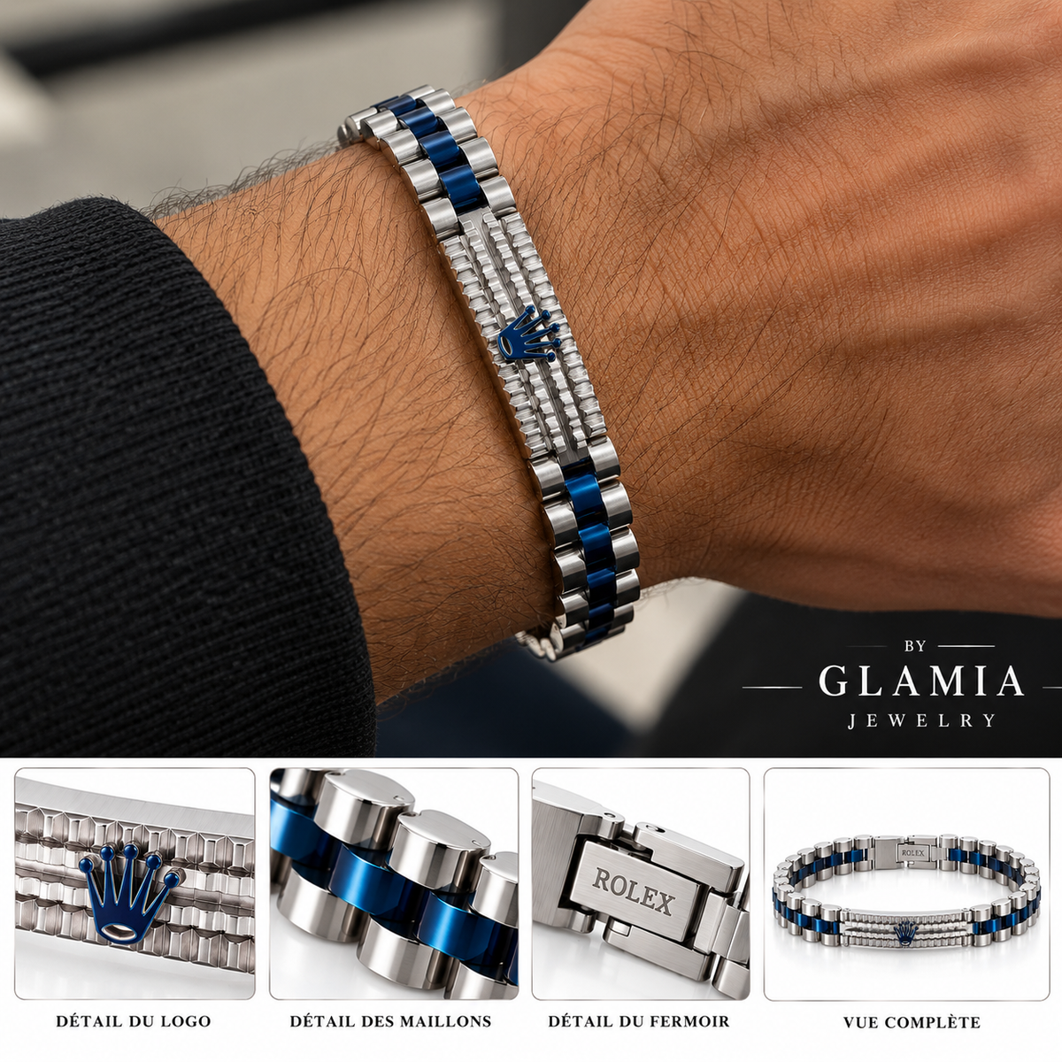 BRACELET ROLAX BLUE ARGENTÉ ( boite )
