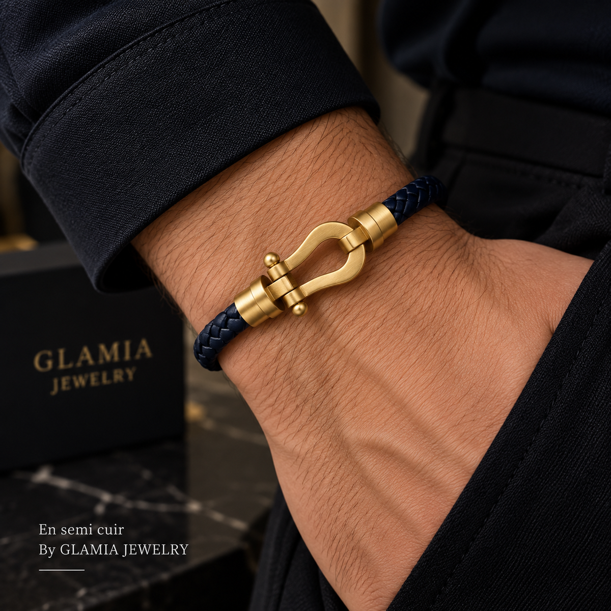 Bracelet frad semi cuir blue dore
