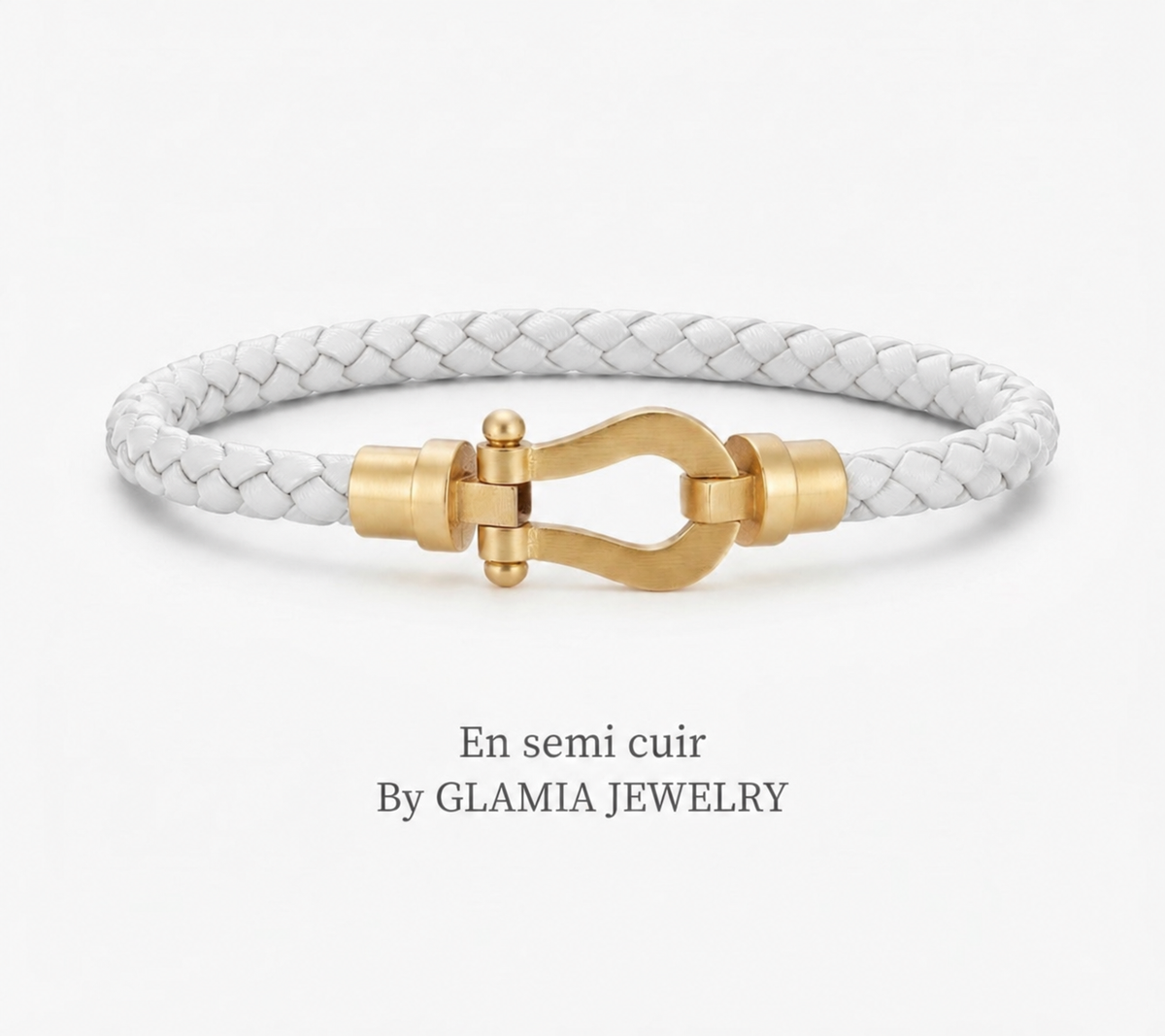 Bracelet frad semi cuir blanche dore