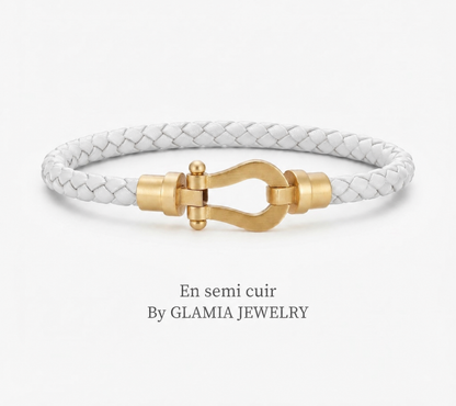 Bracelet frad semi cuir blanche dore