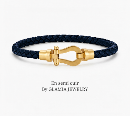 Bracelet frad semi cuir blue dore