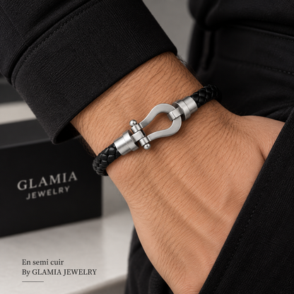 Bracelet frad semi cuir noir argenté