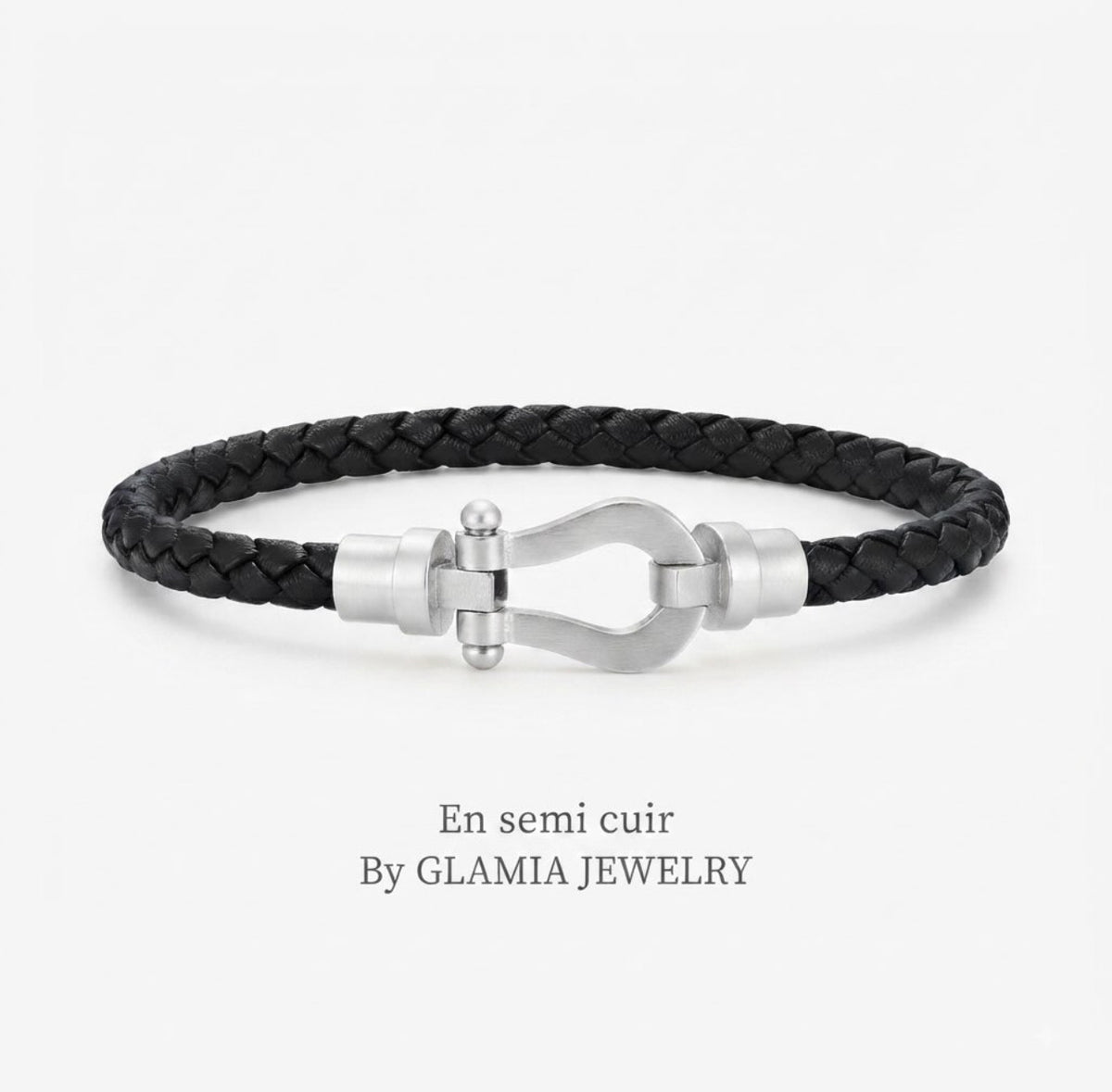 Bracelet frad semi cuir noir argenté