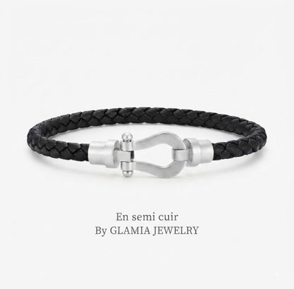 Bracelet frad semi cuir noir argenté