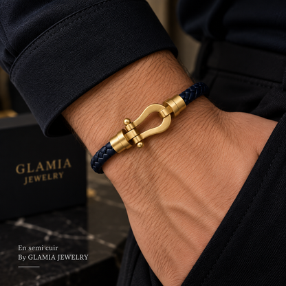 Bracelet frad semi cuir blue dore