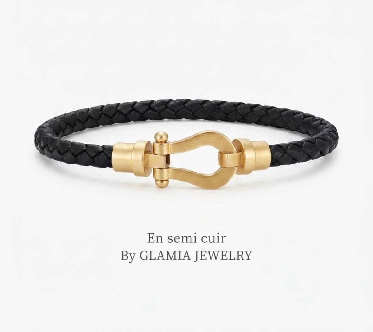 Bracelet frad semi cuir noir dore